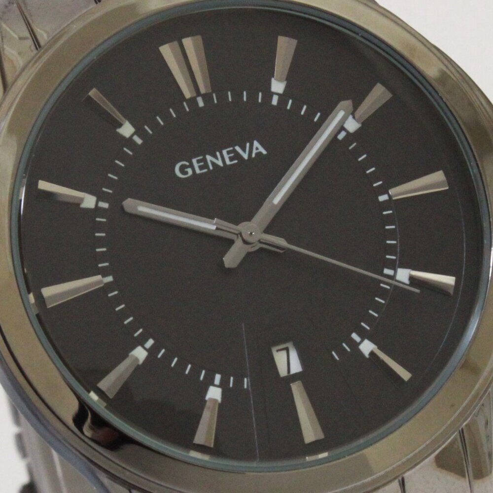 Geneva Men's Casual Quartz Watch Raised Indices GunMetal Finish 42mm - Picture 12 of 14